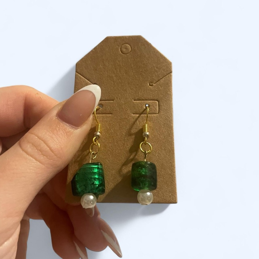 Elegant Green and Gold Cube Earrings